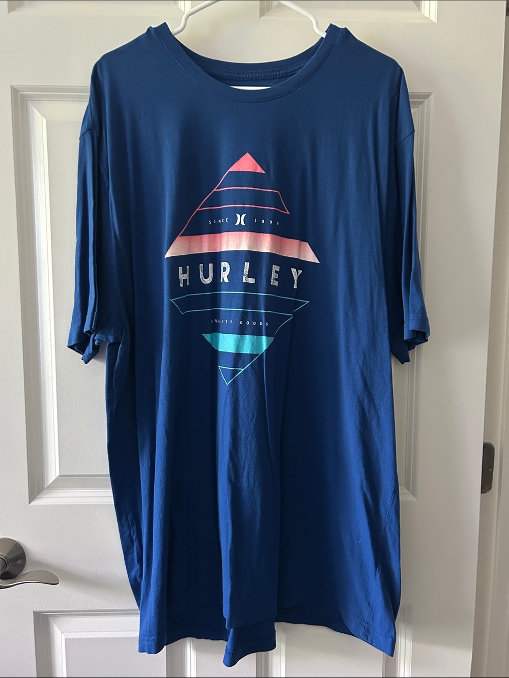 Hurley Men’s Navy Blue Graphic Short-Sleeve Tee with Pink & Teal Accents
